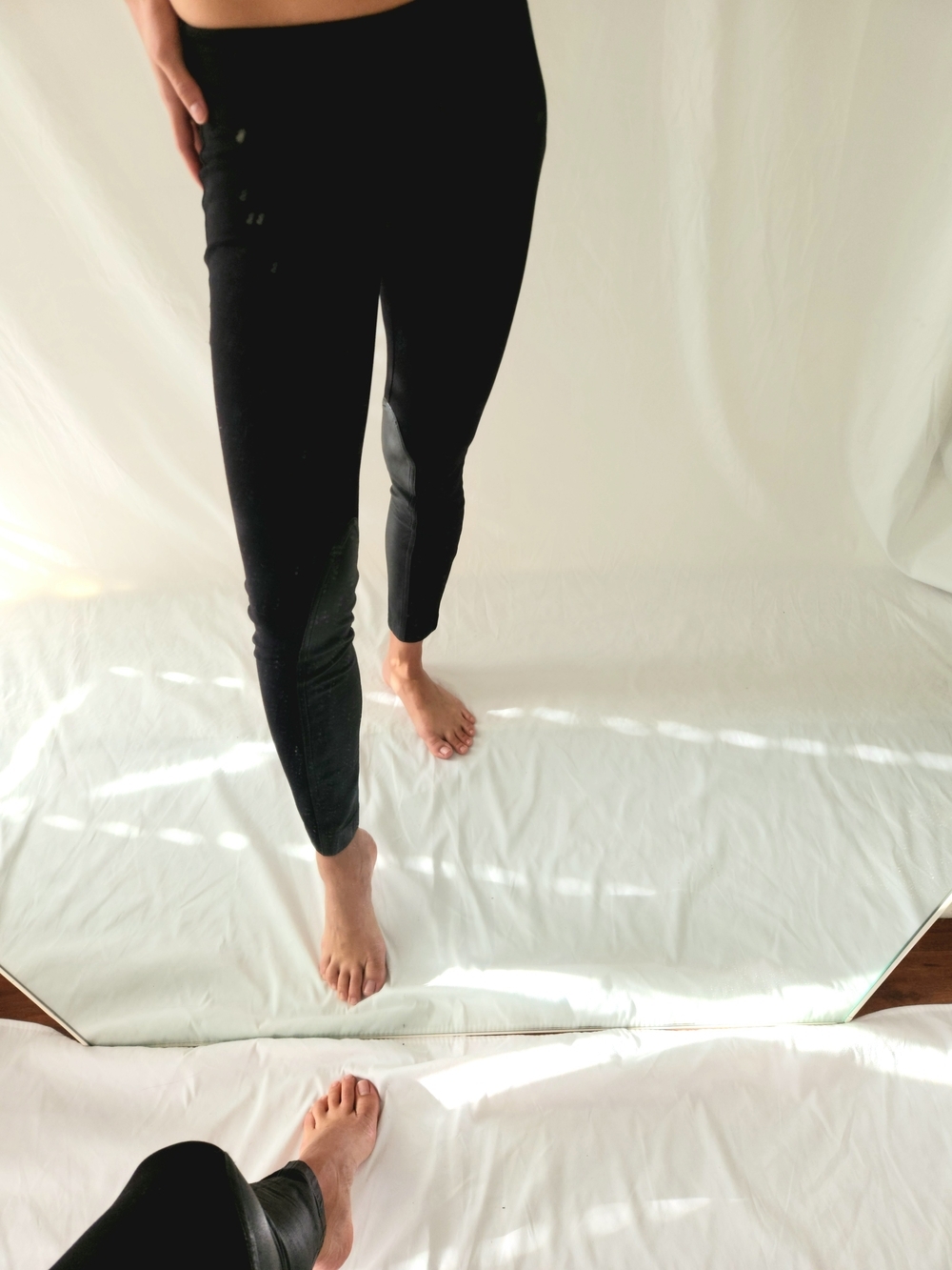 J. Crew Black Leggings with Faux-Leather Panels